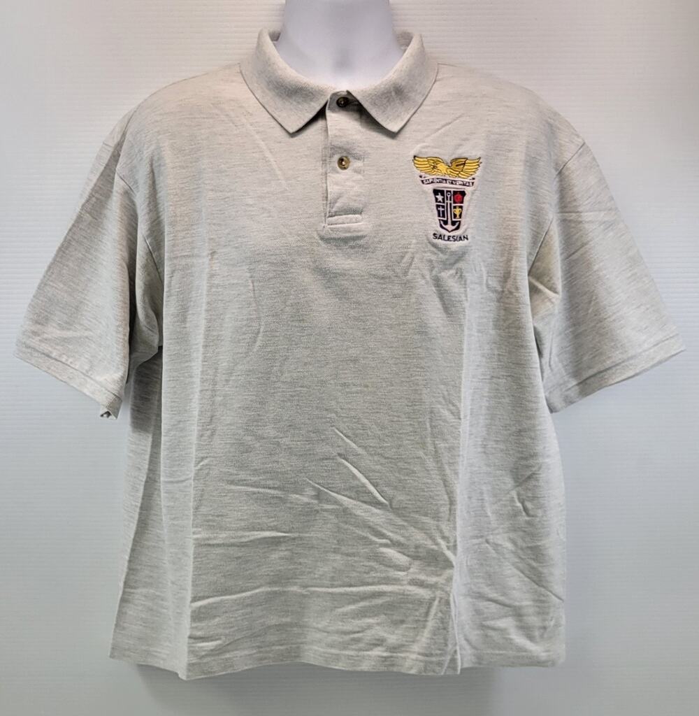 Vintage Salesian High School Eagles Gray Shor Sleeve Polo Shirt Men XL Jerzees
